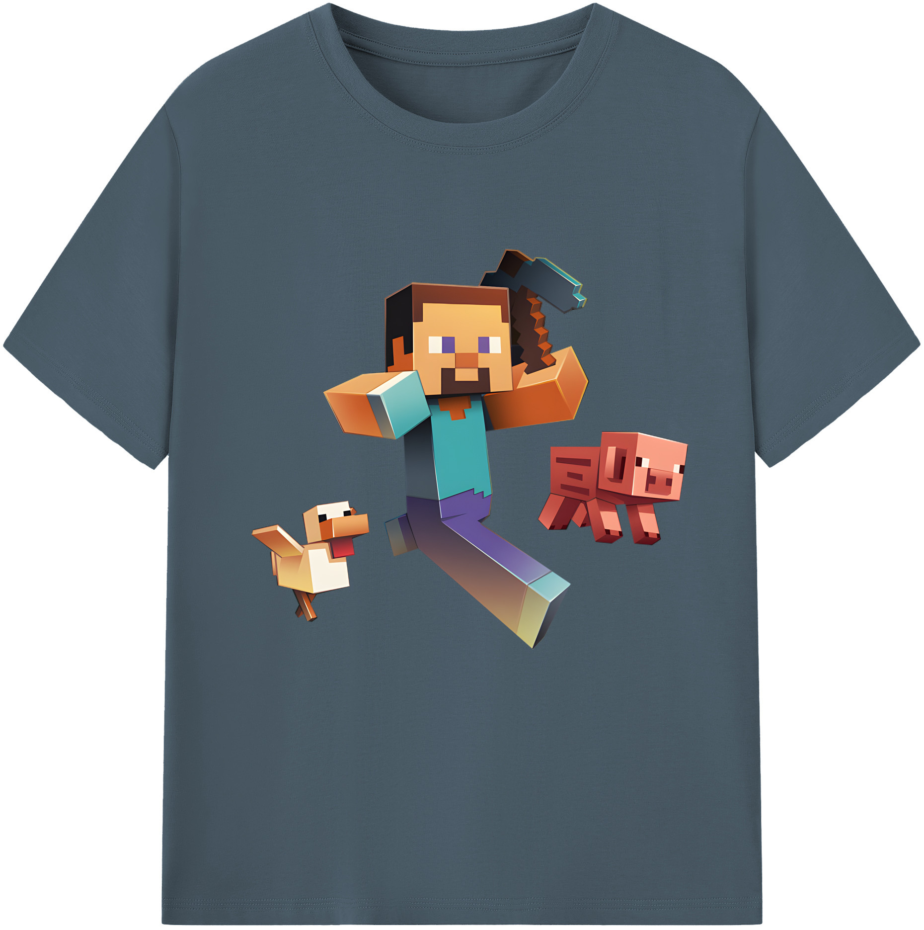 （画像用） マインクラフト ブロックの世界 Minecraft MC Block world 綿100％半袖Tシャツ（フロントプリント）